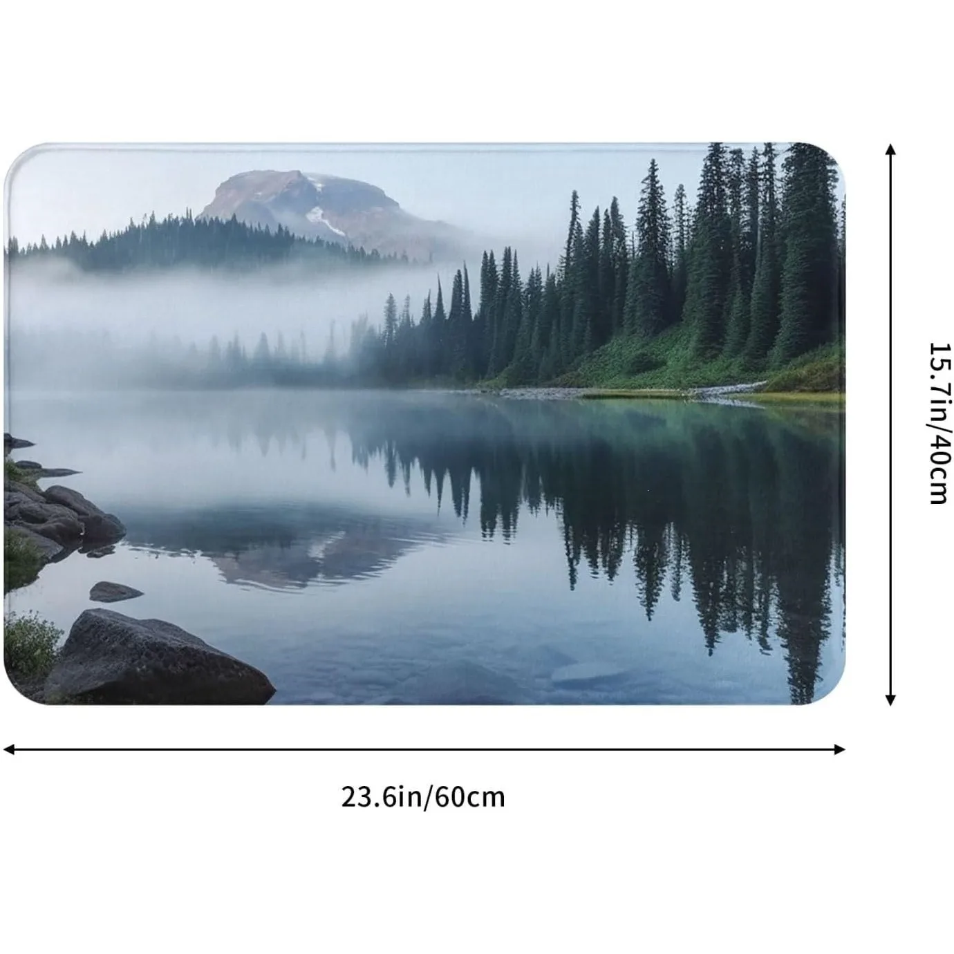 Foggy Forest Lake Mountain Reflection Nature Scenery Print Flannel Floor Mat Home Decor Carpet Soft Plush Non Slip
