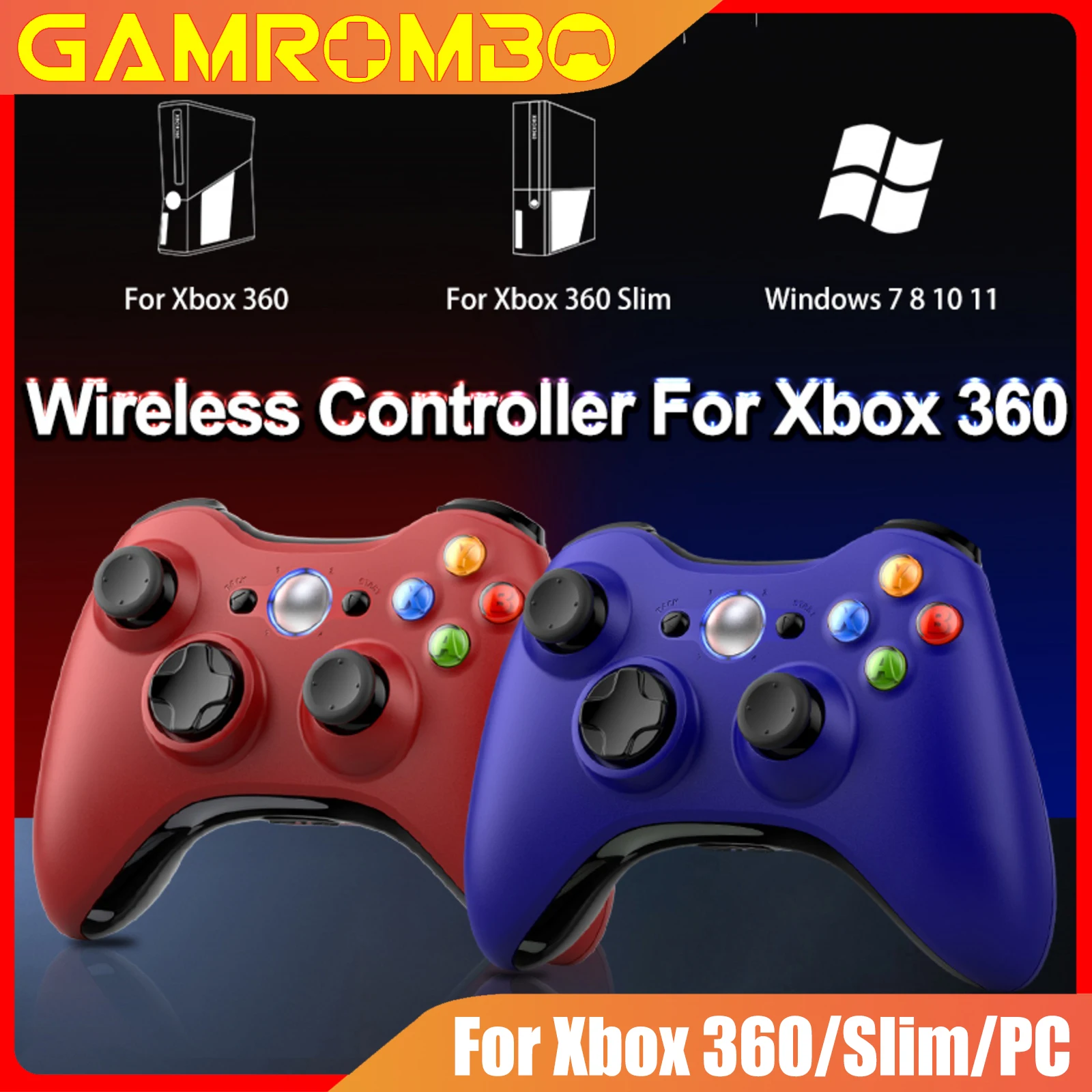 

GAMROMBO Controller For Xbox 360/Slim PC Wireless Gaming Controllers Gamepad W/Ergonomic Grip Upgraded No Drift Game Joystick