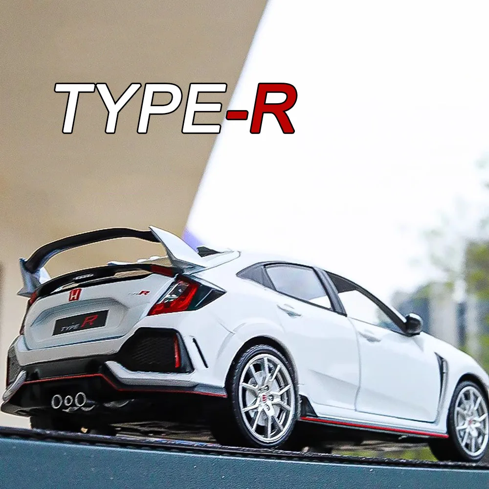 โมเดลรถของเล่นฮอนด้า ซีวิค ไทป์-อาร์ สปอร์ต ทำจากโลหะผสม 1/32 พร้อมไฟ เสียงเพลง ล้อหมุน ดึงหลังวิ่งได้ ของเล่นสะสมสำหรับเด็กผู้ชาย