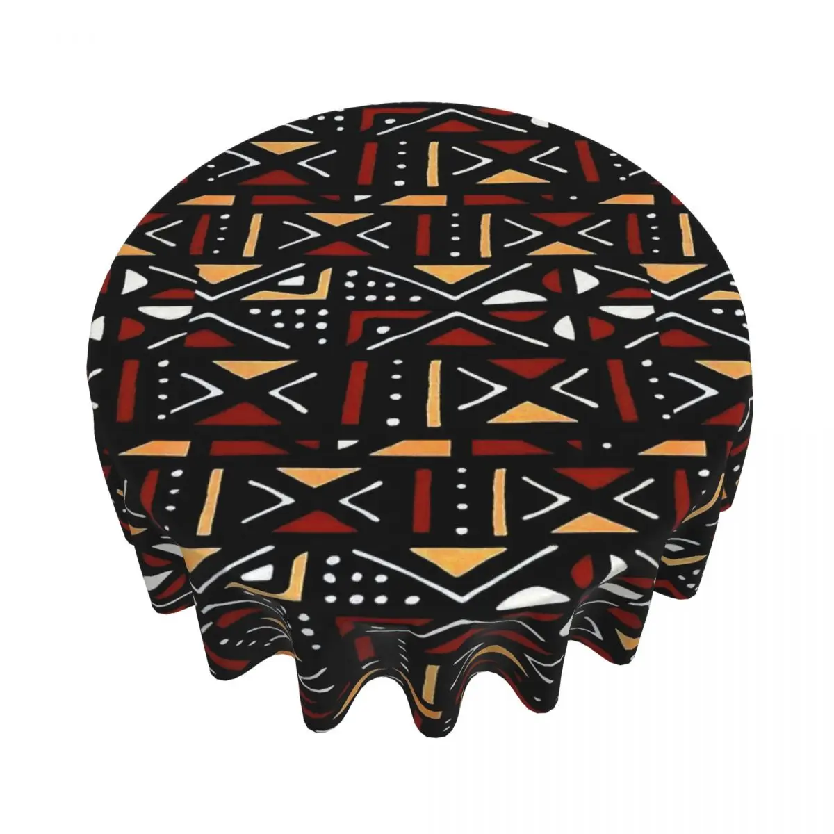 African Bogolan Mudcloth Pattern Waterproof Round Tablecloth Oilproof Table Cloth for Kitchen Events Dining Table Cover 60inches
