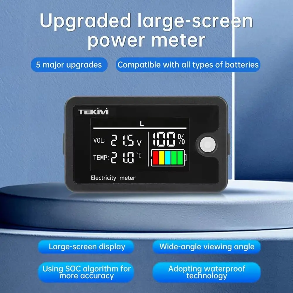 1Pcs LCD Screen Electricity Meter with Temperature Alarm DC8-100V Battery Tester Meter LiFePO4 Lead-acid Lithium Battery