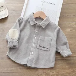 Children's Velvet Shirt Autumn/Winter New Boys' Long sleeved Thickened Shirt Korean Edition Baby Casual Coat Top