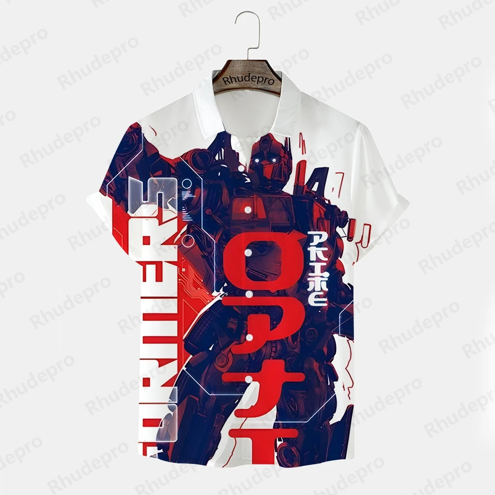 Men's Shirt 2024 Gundam Model Anime Clothing Trend Tops Oversized High Quality Shirts Y2k Children's New Short Sleeve