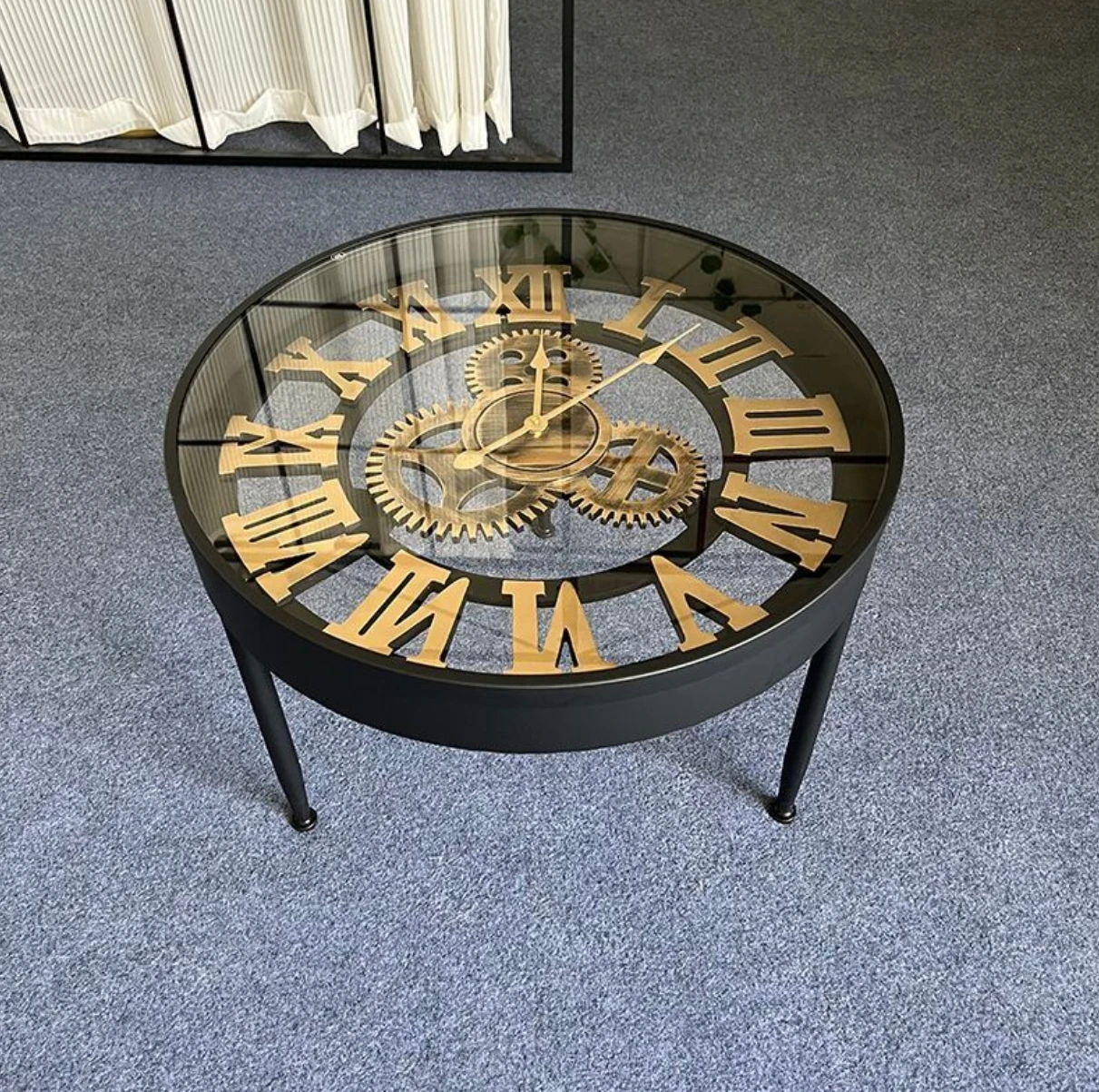 G# Retro High-end Nordic Living Room Central Coffee Table American Hotel Side Table High-end Glass Clock Art Coffee Table