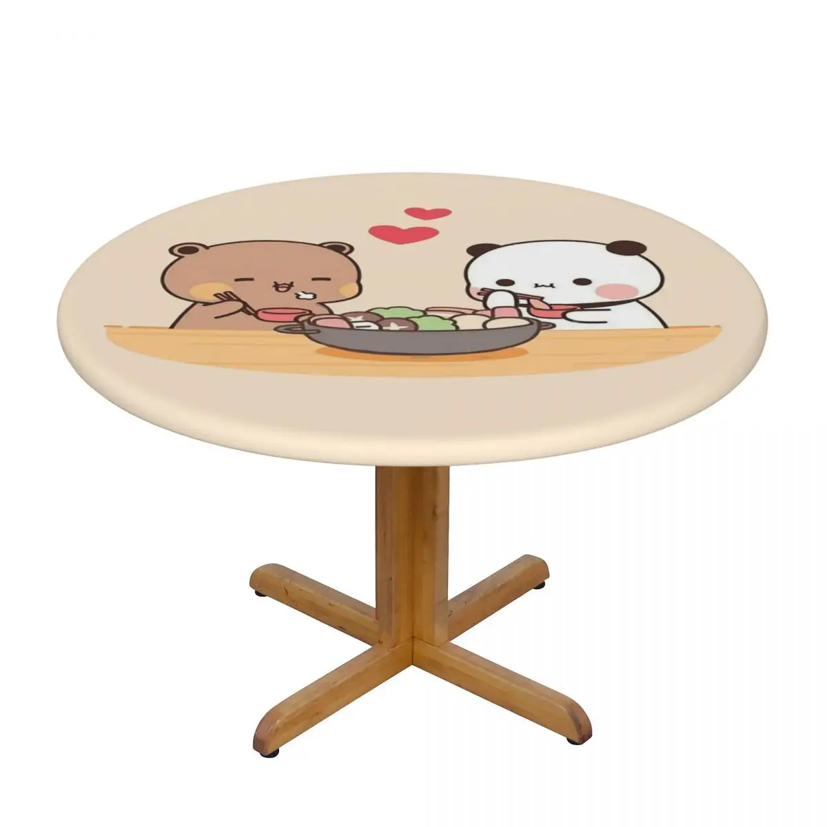 Bubu Dudu Panda Bears Cartoon Waterproof Round Tablecloth Oilproof Table Cloth for Kitchen Events Dining Table Cover