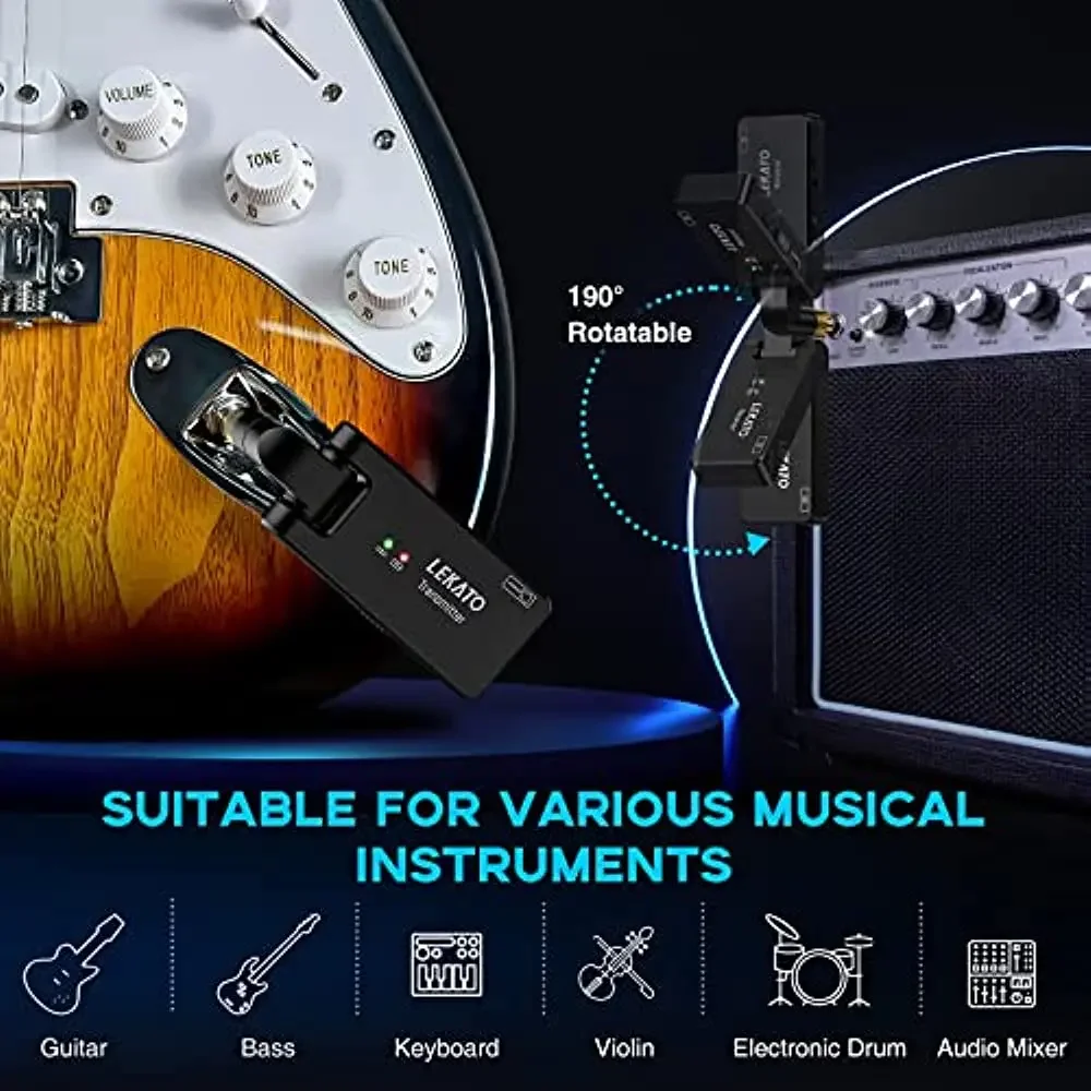 Solución inalámbrica Studio/gig Lekato Ws-100 2.4G Sistema de guitarra - Tx y receptor recargables con puerta de ruido