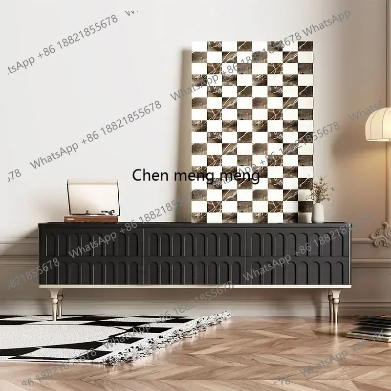 

D182Palace solid wood retro TV cabinet coffee table simple round foot living room audio-visual cabinet metal