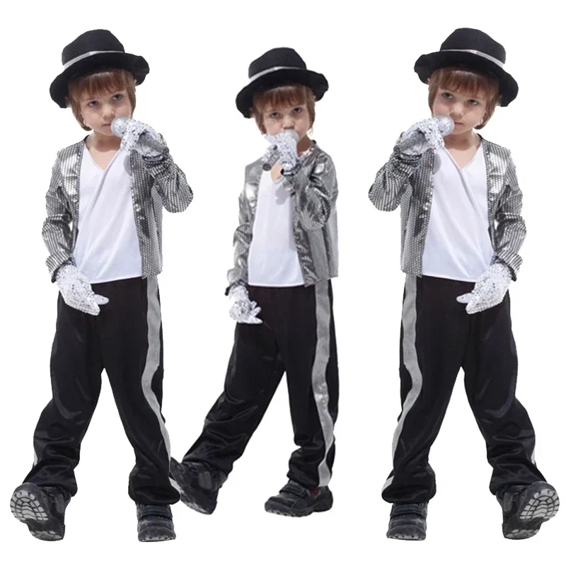 

QQ8 MJ Пальто Майкла Джексона Billie Jean Детская вечеринка Косплей Суперзвезда Певица Куртка Перчатки Детские танцевальные комплекты Костюм Одежда 5Lk¥