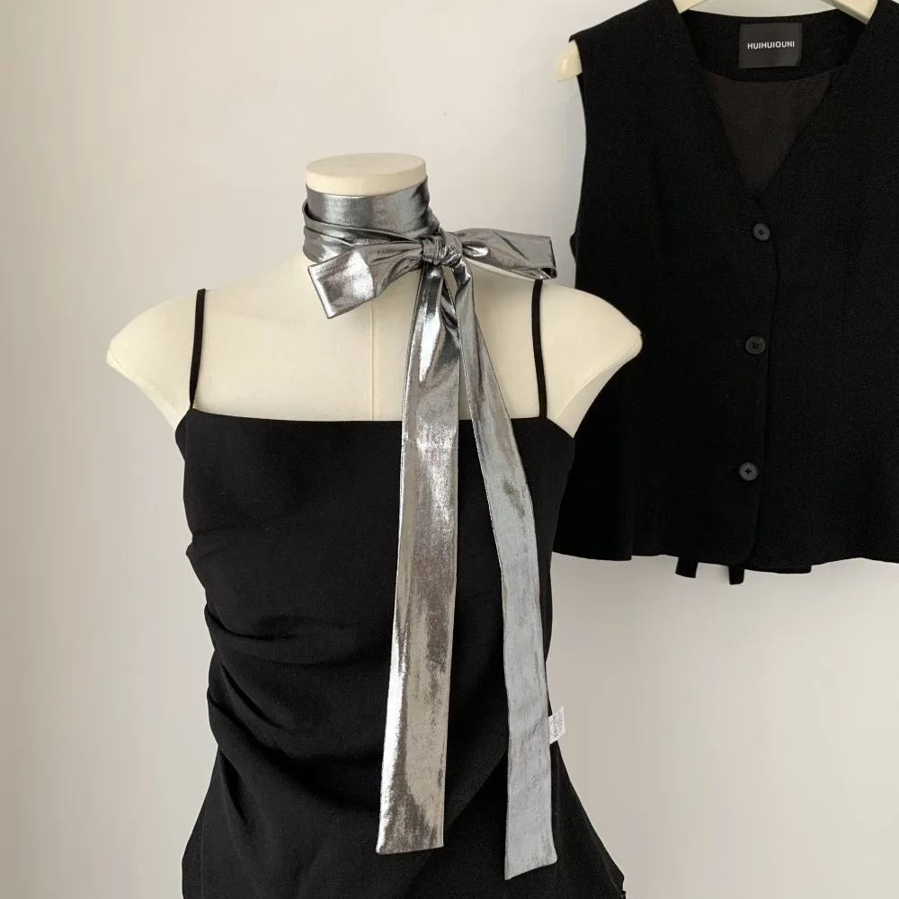 Moda Y2K Sciarpa per capelli argento liquido Hip Hop Avvolgente morbido Fascia per capelli a colori laser Sciarpa snella Fascia Punk Bandana Ragazze