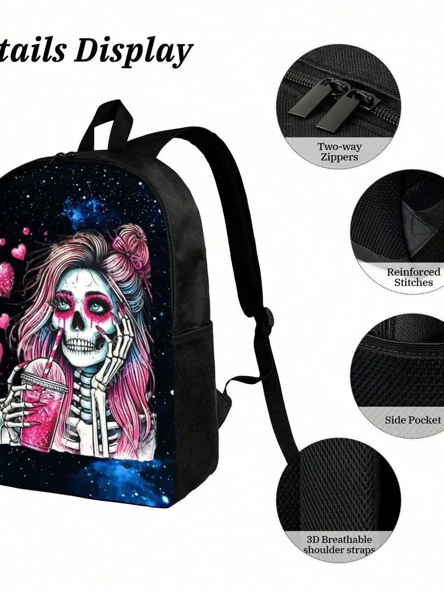 Gothic Skull Day Of The Dead Girl Starry Backpack With Drink Graphic Casual Everyday Bag