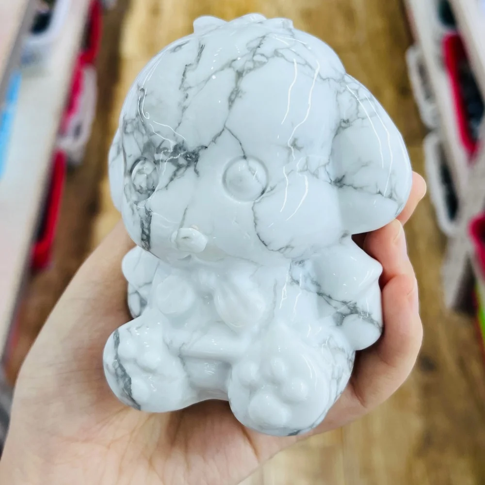 10cm Polished Natural Howlite Cartoon Dog Sculpture Calming Healing Crystal Ornament Bedroom Office Tabletop Decoration