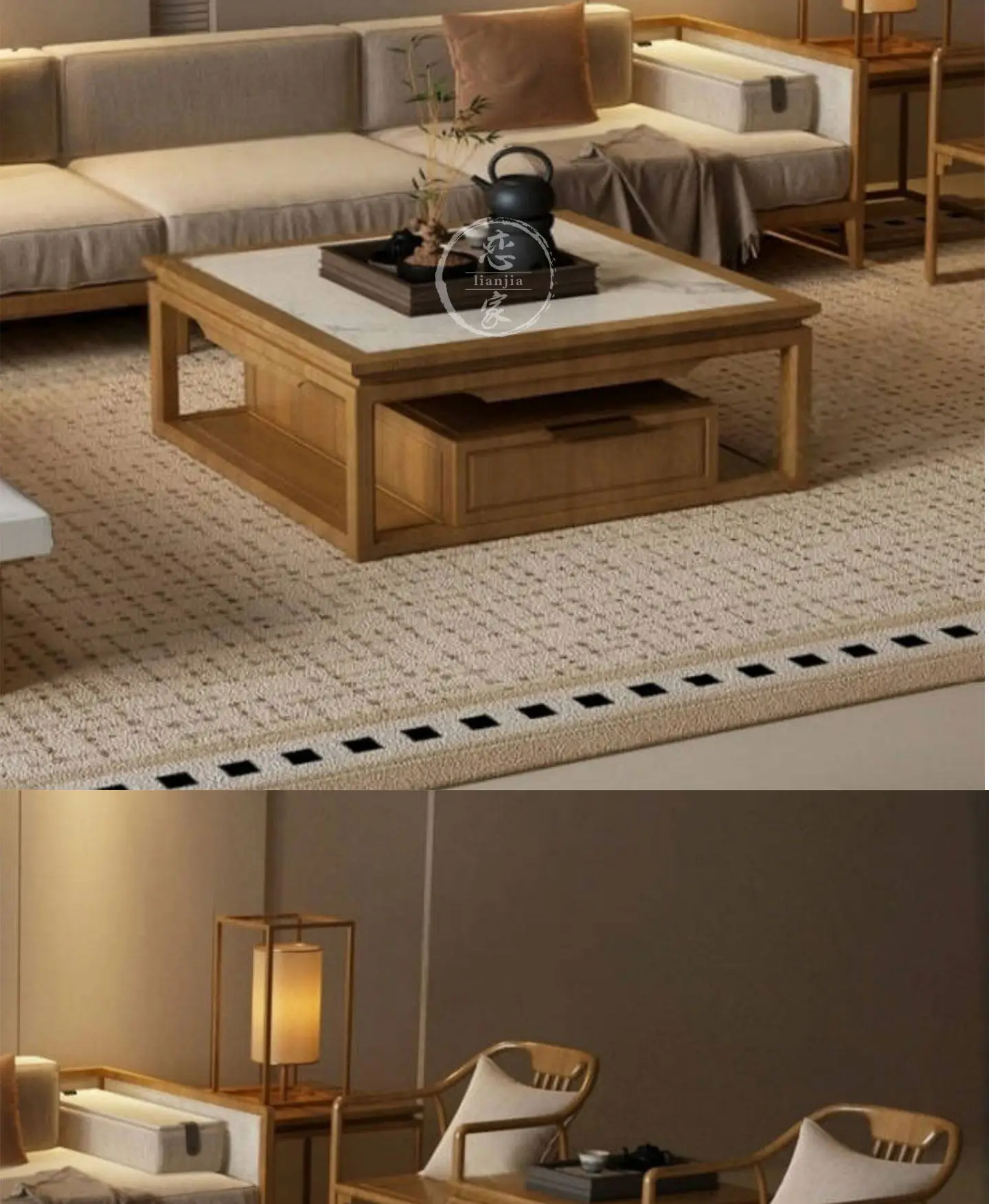 PYH Solid Wood Sofa Combination Villa Light Luxury Sales Office Song Style Aesthetics New Chinese Style Furniture