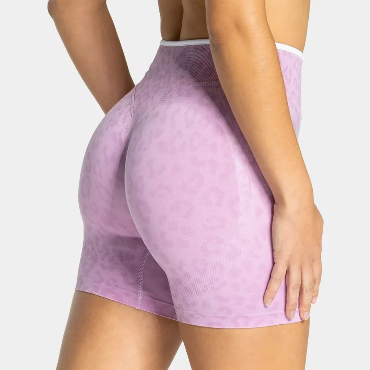 Women's TLGOE High Waist Peach Hip European and American Leopard Print Tight Yoga Pants Running Fitness Pilates Cycling Shorts