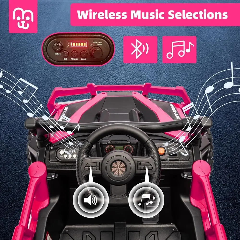 24V Kids Ride on Truck Car Remote Control, Twin 55W Motors 4MPH Max Speed Off-Road UTV, Bluetooth Music, Suspension System Safet