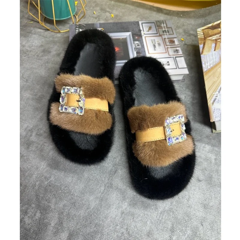 Mink Fur Slippers Women's Real Fur Slides Adult Platform Mule Shoes for Woman Thick Sole Slides Women's Sandals Summer 2026 view 6
