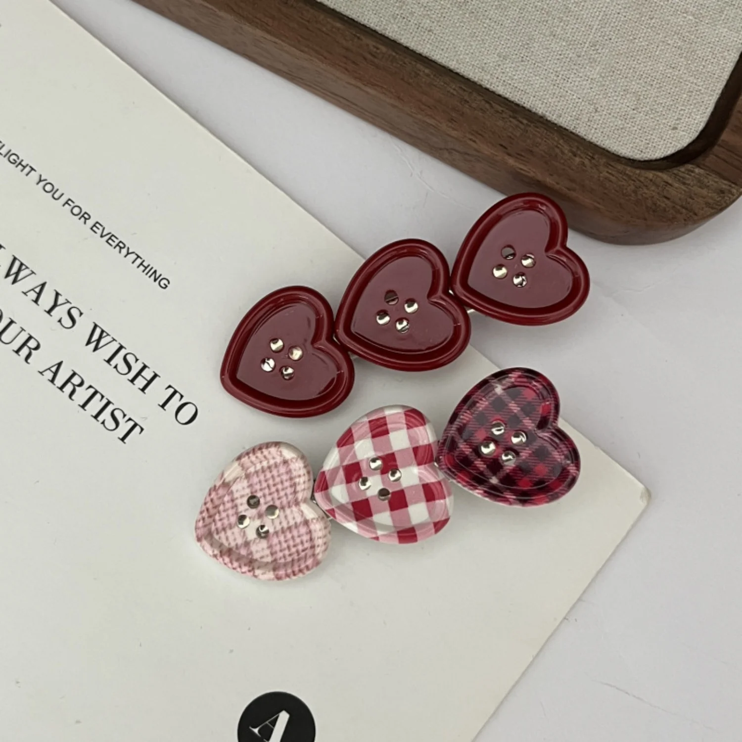 1/8 Stück Niedliche Haarspangen für Frauen Süße Karierte Herz-Knopf-Haarspange Seitliche Ponyklammer Mädchenhafte Süße Entenschnabel-Haarspange Haaraccessoires – Detail 8