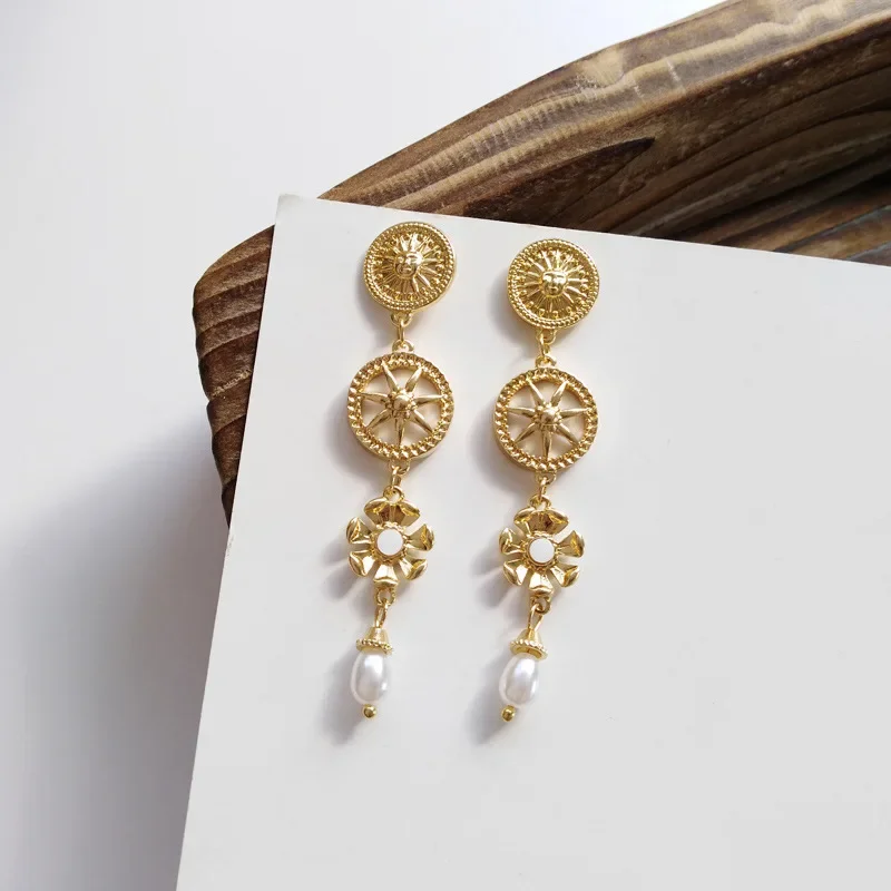 بارد الذهب اللون هندسية جولة زهرة شرابة كليب على الأقراط كوريا نمط جديد الأذن كليب طويل اللؤلؤ قلادة الأقراط لا ثقب #3