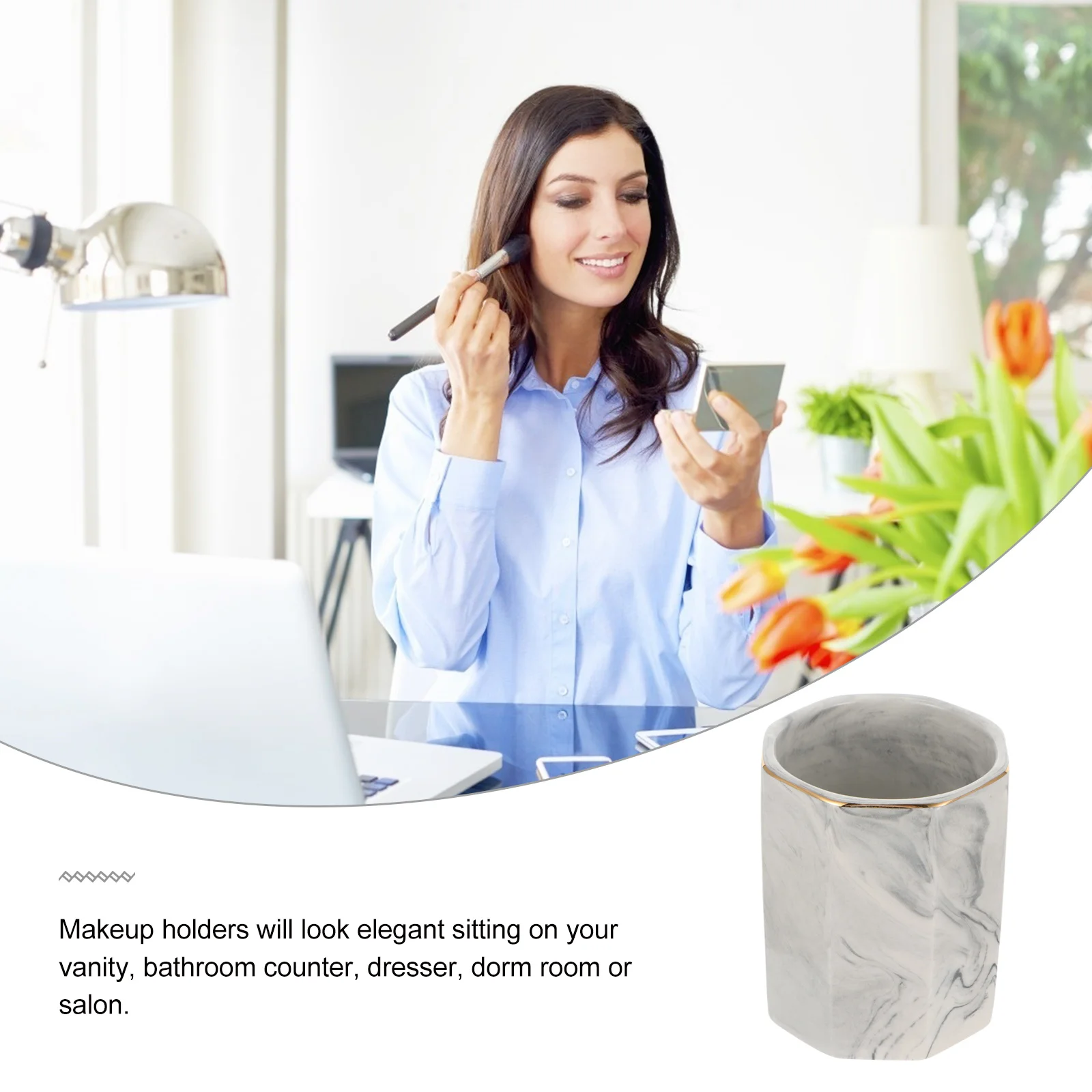 

Elegant Makeup Brush Holder Ceramic Organizer Box for Vanity Bathroom Dorm Desk Makeup Storage Case