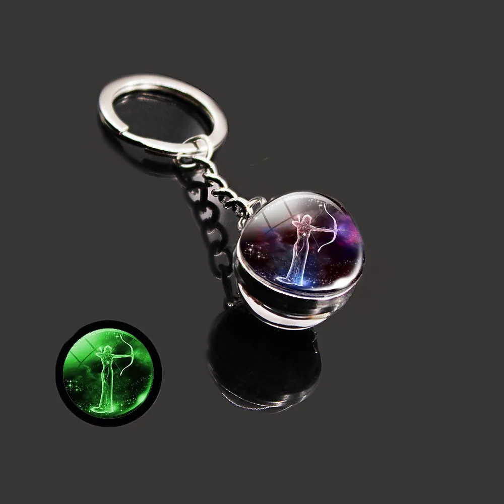 Hot selling dream twelve constellations luminous double-sided glass ball key chain pendant accessories Fashion Charm small gift