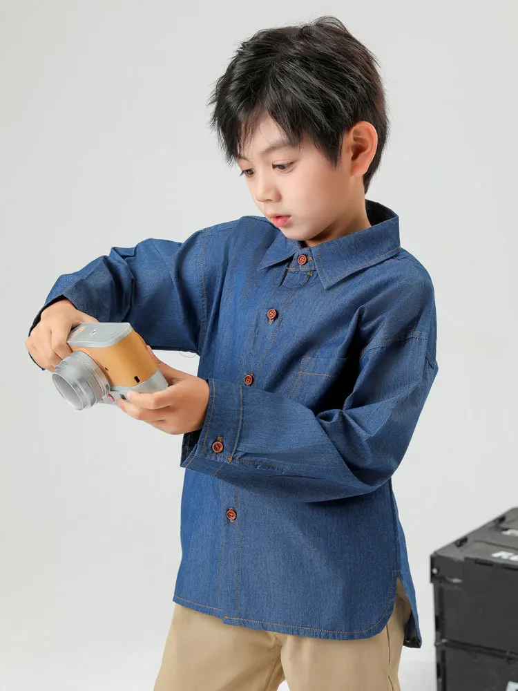 Boys Girls Denim Shirt 2026 New Solid Children's Casual Long Sleeve Cowboy Tops For Teenager Kids 1-12 Years Wear