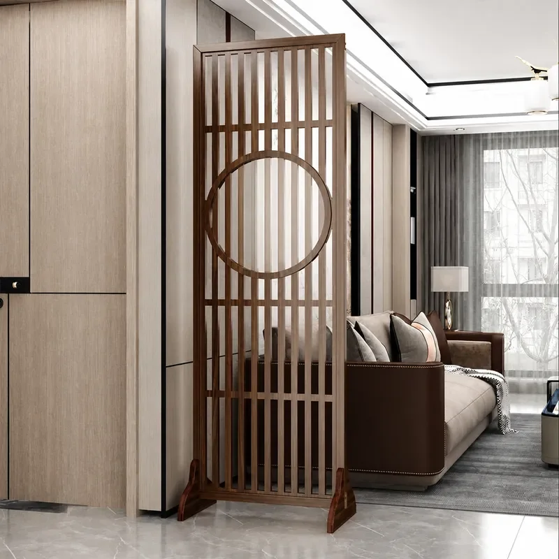 New Chinese Style Flower Moon Round Wooden Entrance Screen Partition Simple Living Room Entry Door Blocking Decoration