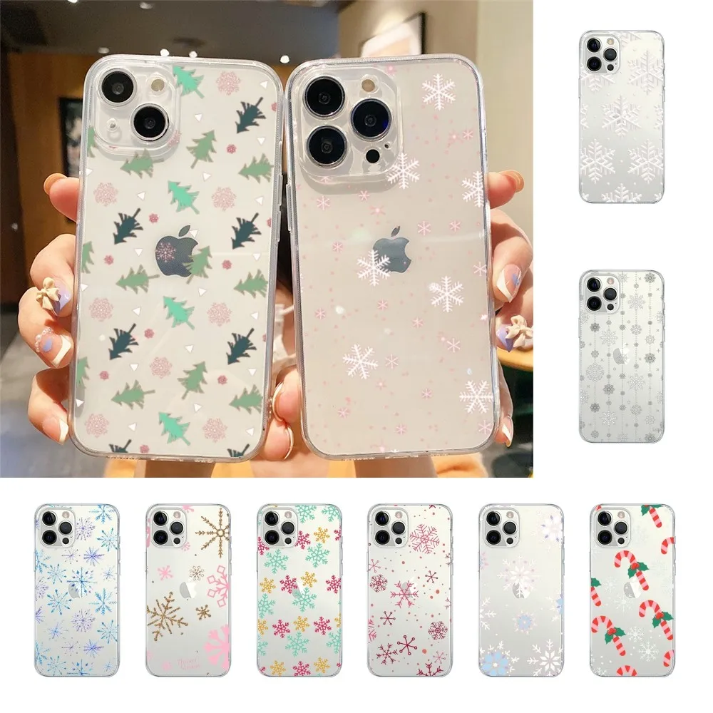 

Snowflake Phone Case For Iphone 15 11 13 14 Pro Max 7 8 Plus X Xr Xs Max 16pro 12mini Transparent Cover