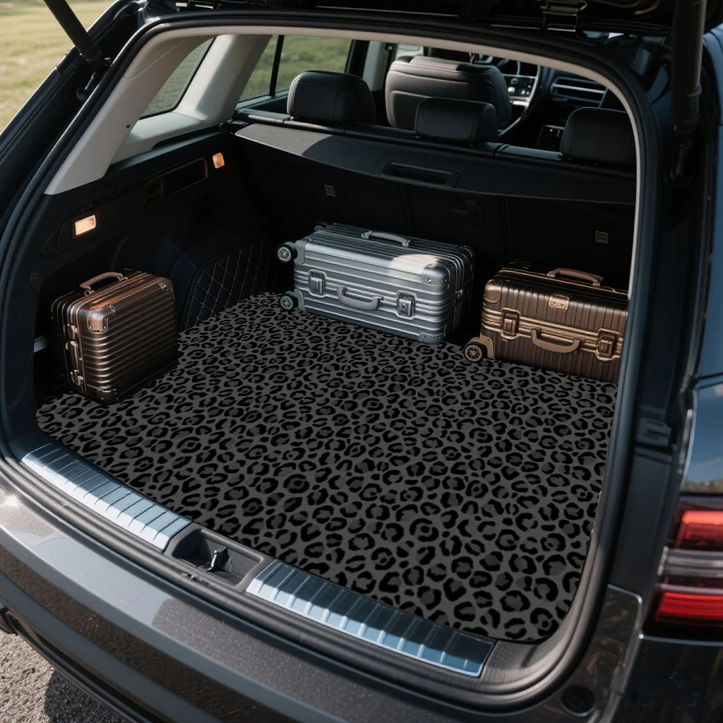 VIKAMA Black Leopard-Print Trunk Mat, Durable and Non-Slip Trunk Mat, Universal Car Trunk Protector, Car Interior Decorative Mat