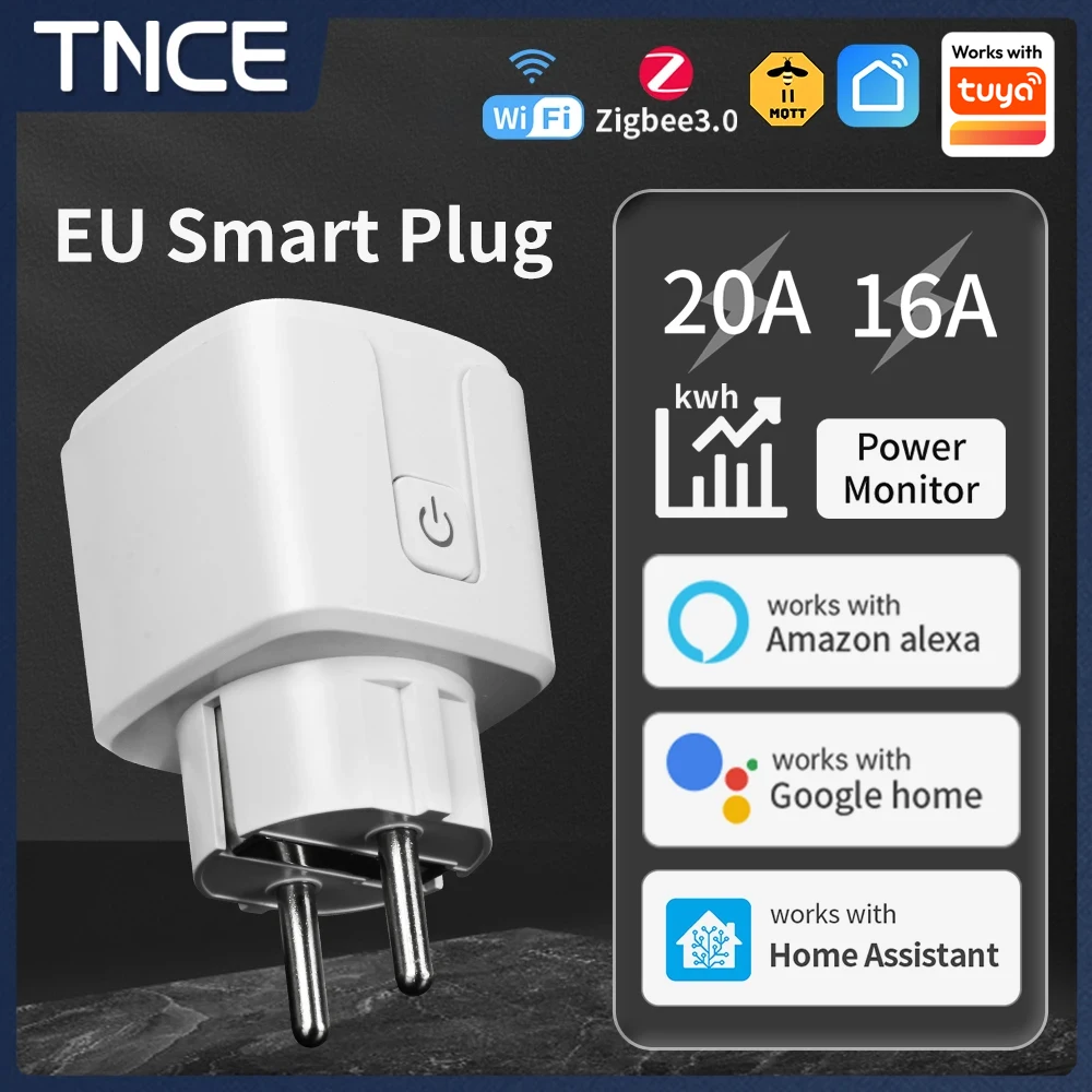 TNCE Tuya 16A/20A WiFi/Zigbee3.0 Smart Socket EU Smart Plug With Power Monitoring Timing Function Work With Alexa