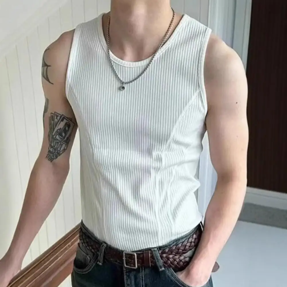 Men Ribbed Tanks Top Summer Sleeveless T-Shirt Solid Color Workout TankTop For Gym Outdoor Sports Street Beach Men T-shirt
