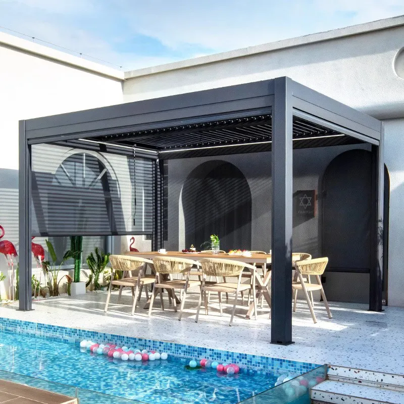 Customizable outdoor courtyard aluminum pavilion canopy electric new Chinese garden villa outdoor