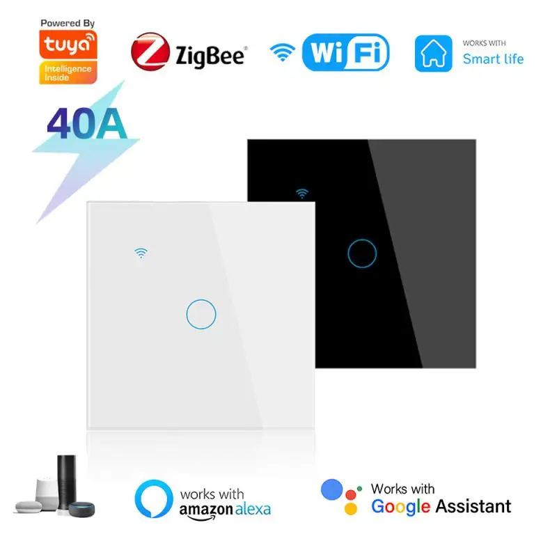 TUYA Zigbee/WiFi Smart Water Heater Switch EU 40A Touch Panel Timer Voice Smart Home Works With Alexa Google Home Smart Life App