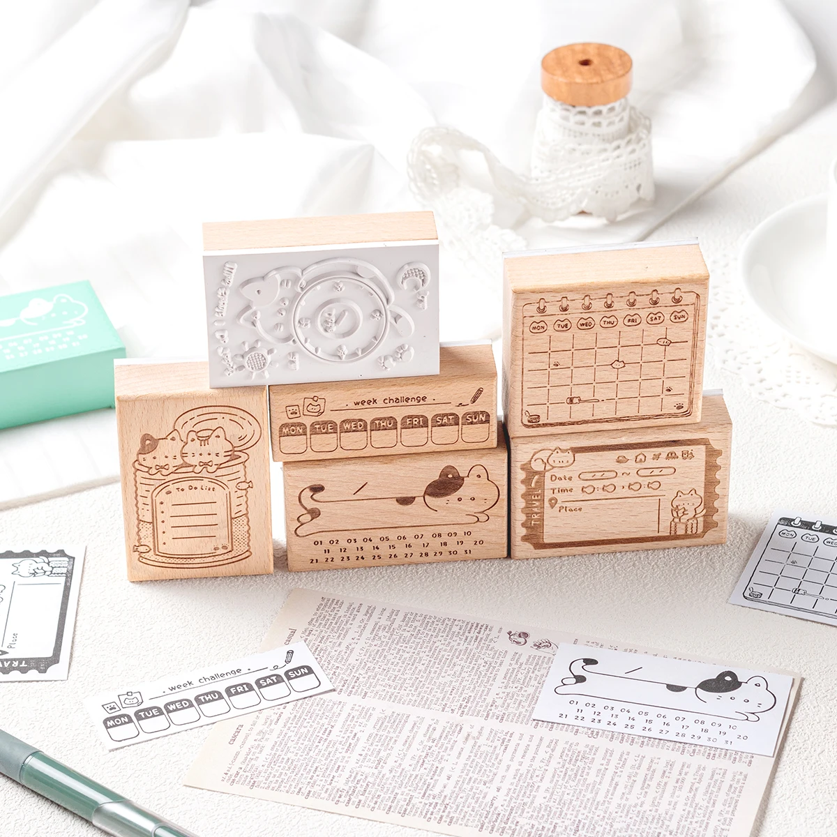 قطعة واحدة من ختم التقويم الخشبي المبتكر للحيوانات، مناسب لأجهزة الكمبيوتر المحمولة والمخططين، مستلزمات مكتبية ورائعة