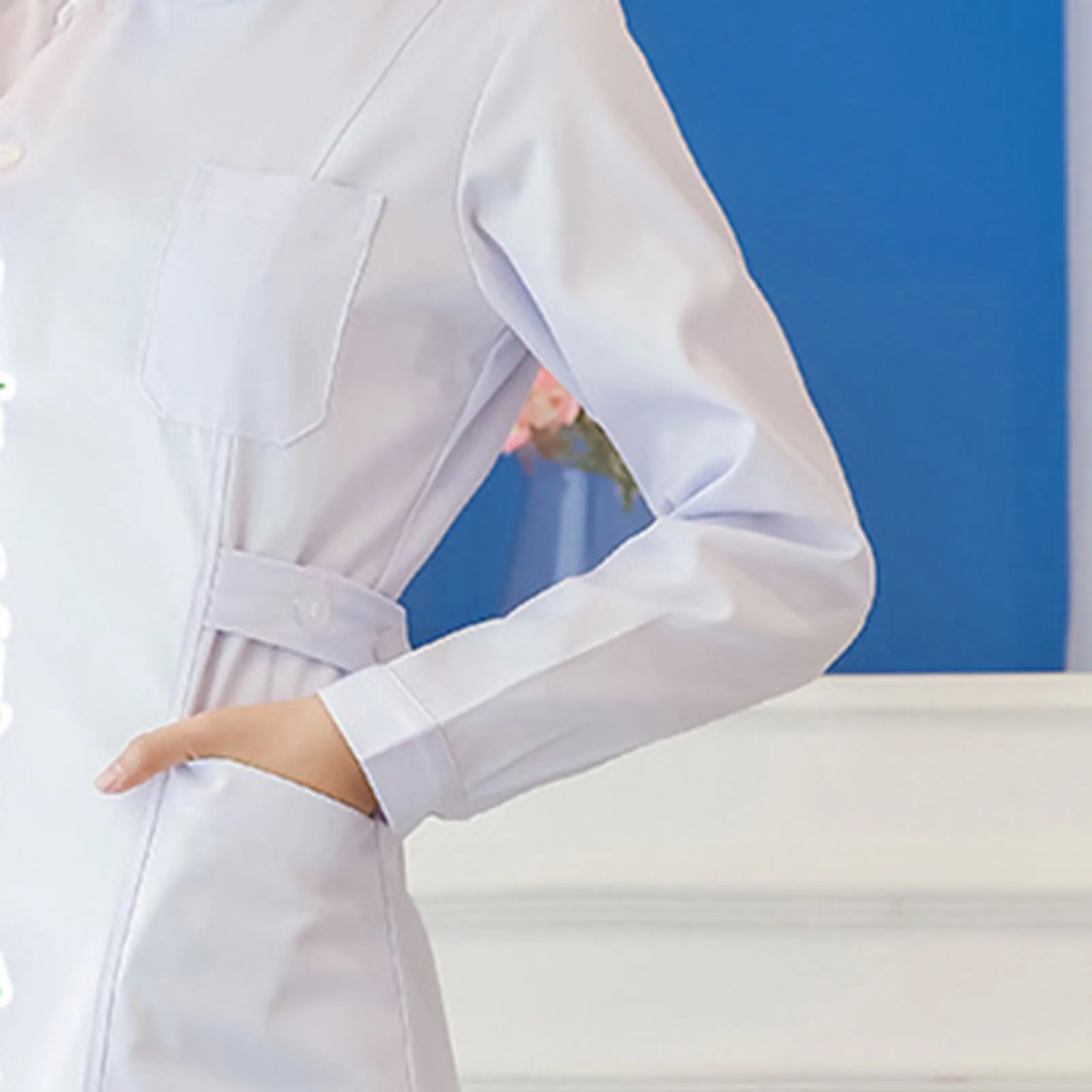 Uniforme de enfermeira feminino, jaleco profissional, traje de enfermeira, salão de beleza, manga comprida, roupas de trabalho, cor sólida, vestido médico