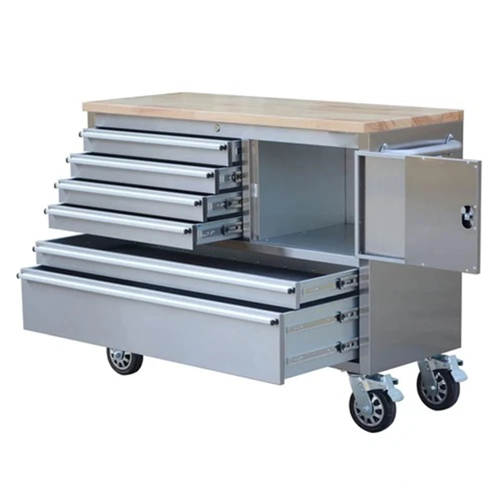 

Серебристый передвижной инструментальный ящик с 6 выдвижными ящиками, 48 дюймов, грузоподъемность ящиков 100 фунтов, совместим с системами хранения для мастерских