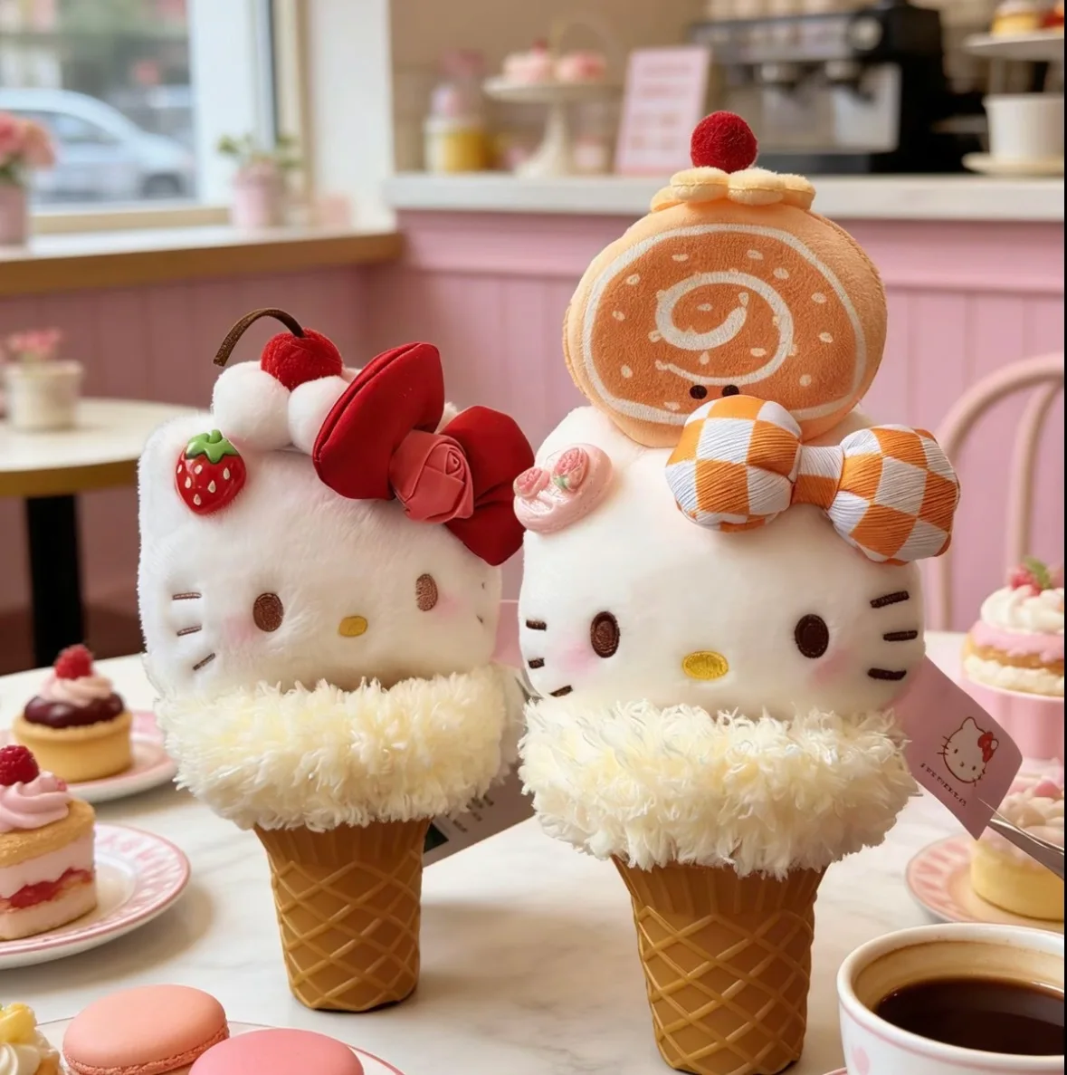 

New Kawaii Genuine Sanrio Hello Kitty Ice Cream Cone Plush Doll Toys Pendant Cute Plush Keychain Bag Pendant Christmas Gifts
