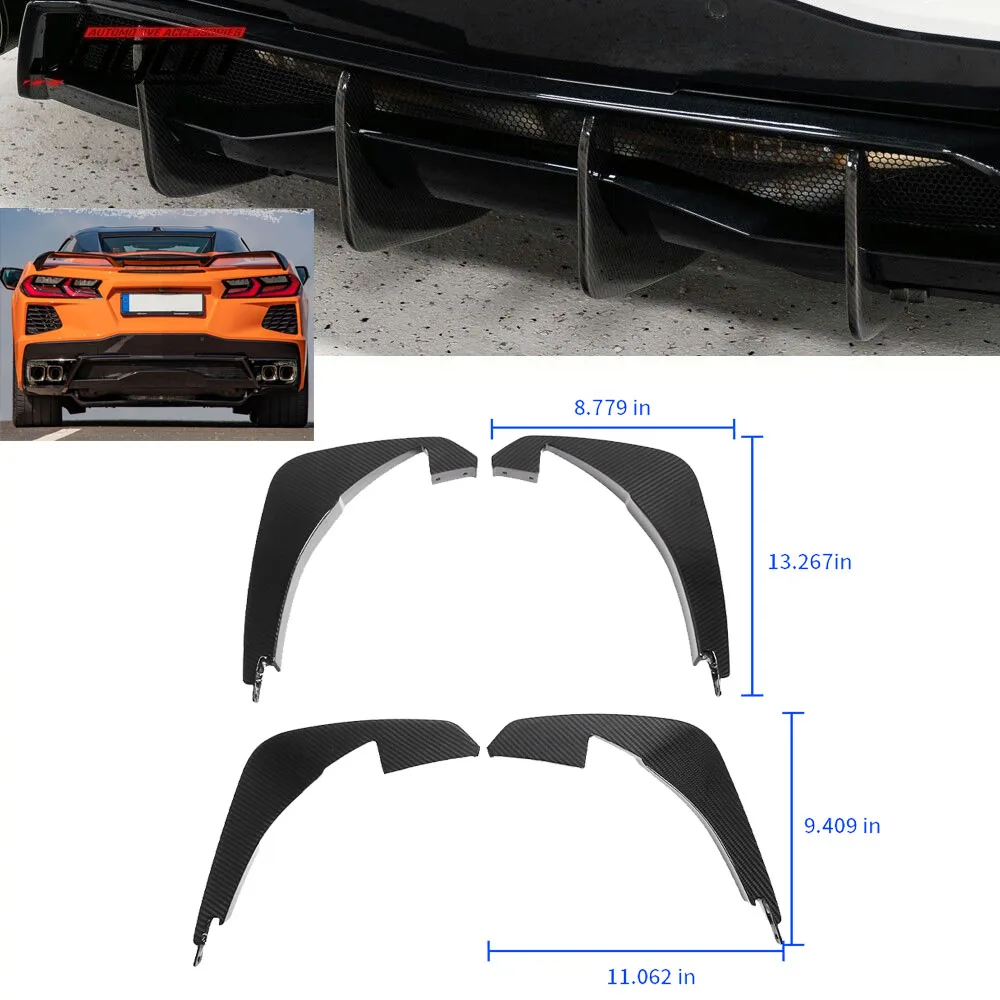 100% Real Carbon Rear Diffuser Splitter Low Fins For C8 Corvette Stingray Z51 Coupe 2020 2021 2022  Exterior Accessories