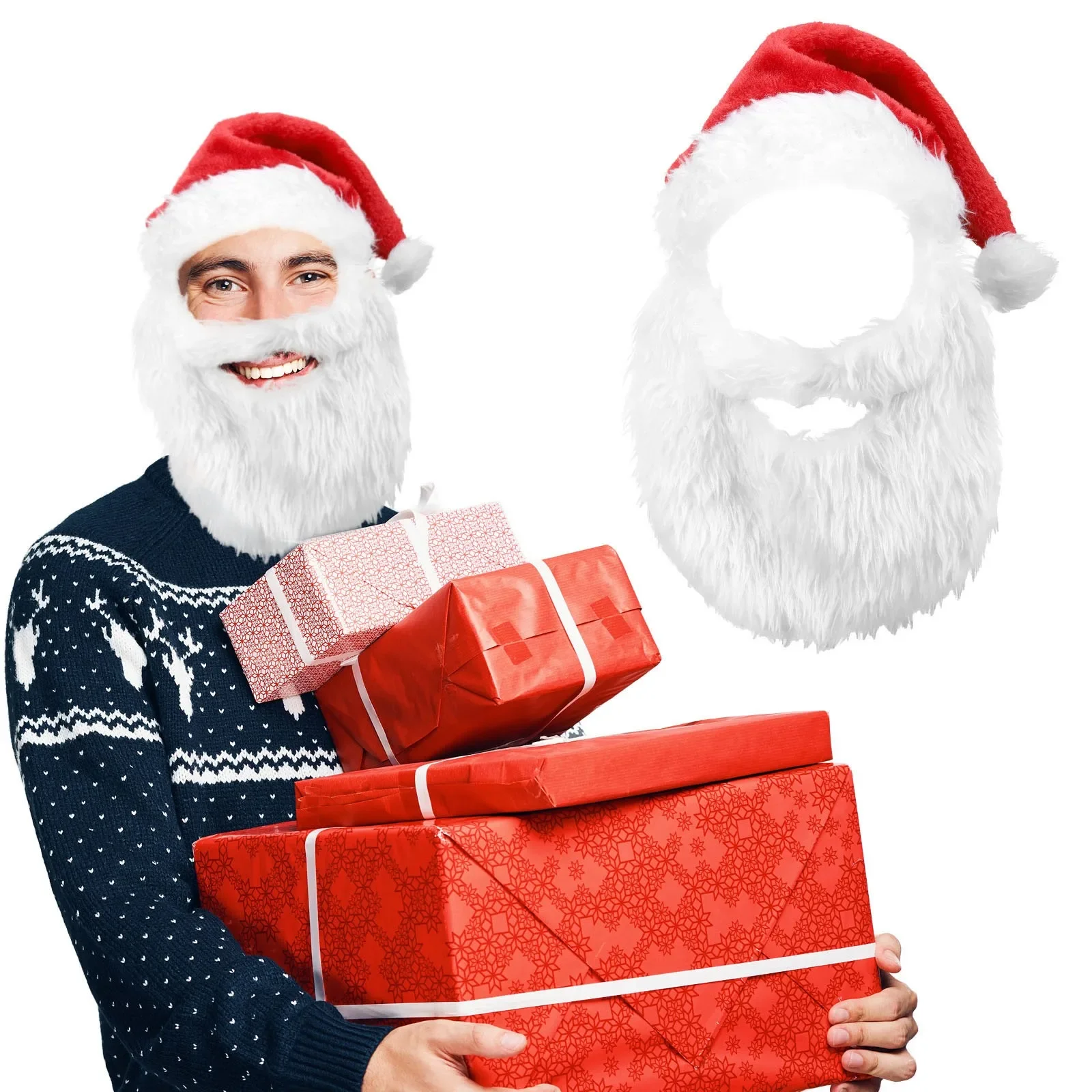 

Velour Santa Hat With Plush Beard | Christmas Accessory Play Christmas Atmosphere Decoration Cute Decoration Velvet Material