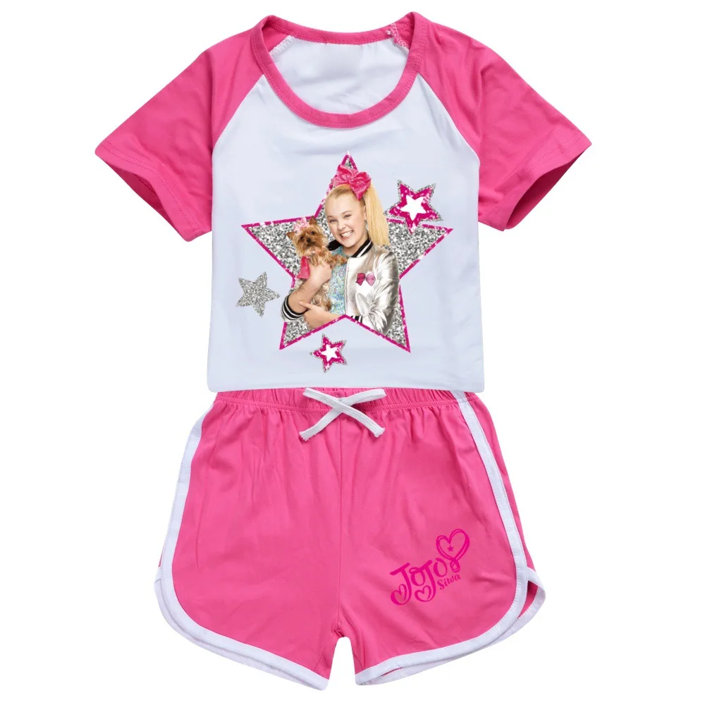 New JOJO Siwa Kids Clothes Cotton Sport Tracksuits T-shirts+Short Pants Suit Cartoon Set Teenager Baby Boys Girls Clothing