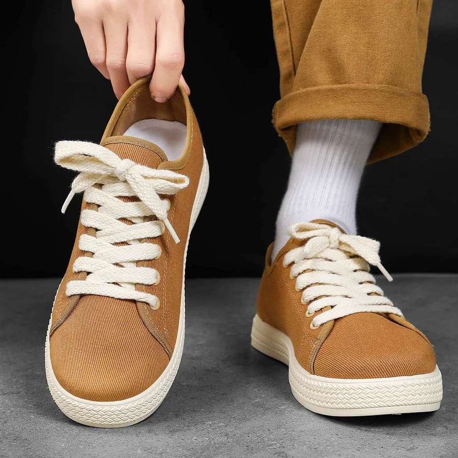 Sneakers en toile kaki tendance pour hommes ‌   Chaussures de sport décontractées respirantes et confortables à semelle plate pour homme, collection Printemps 2026 – Baskets concises