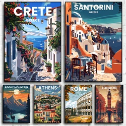 Modern Travel Cities Santorini Rome Crete Paris London Art Poster Canvas Prints Wall Art Painting for Home Living Room Decor
