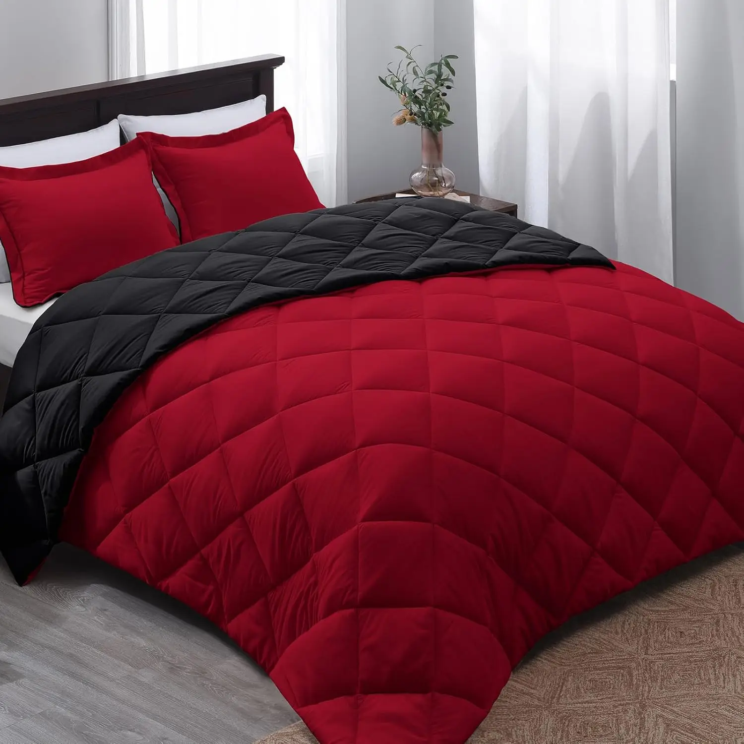 

Двусторонний комплект одеял King Size красного и черного цвета, всесезонное легкое постельное белье с подушками Шамс