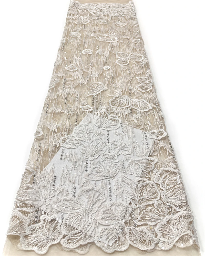 

African Sequin Embroidered Lace Fabric Beaded Fashion French Lace for Bridal Party Wedding Dresses Suitable for Clothing