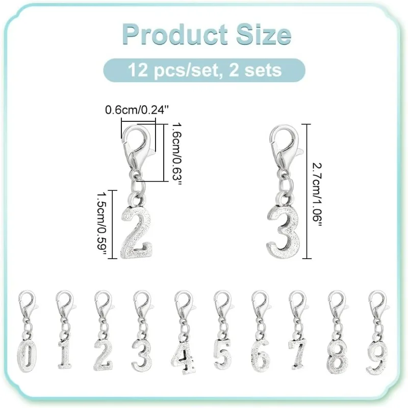 40 Pcs 0-9 Number Stitch Markers, Alloy Crochet Marker Charms Removable Lobster Clasp Locking Stitch Marker for Knitting Weaving