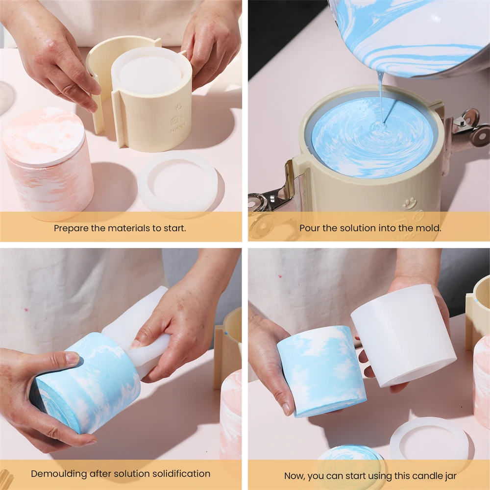Boowan Nicole Candle Jar With Lid Silicone Mold for Gypsum DIY Concrete Candle vessel Making Handmade jesmonite Home Decor