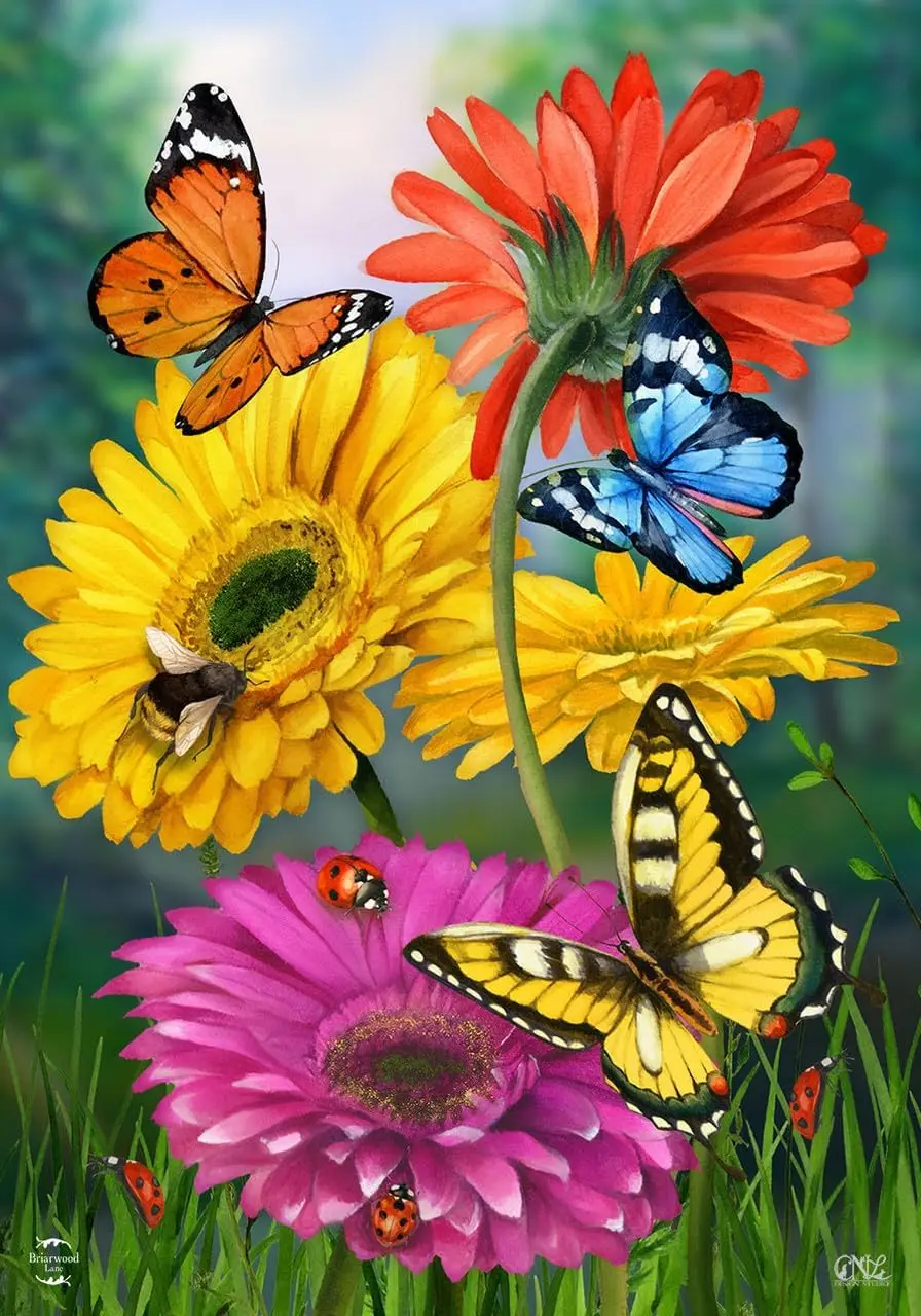 Butterflies and Daisies Spring Garden Flag 18