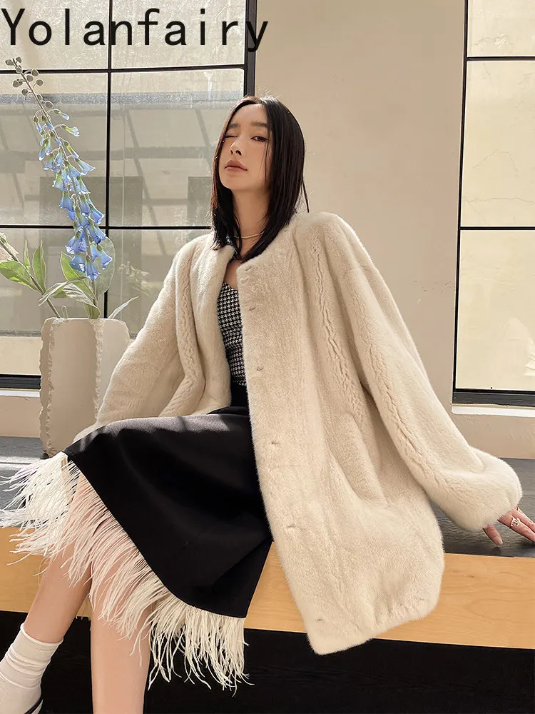 YOLANFAIRY Full Pelt Mink Fur Coat Woman Real Luxury Velvet Whole Mink Natural Fur Jacket Mid-length New-style Youth Coat Шуба