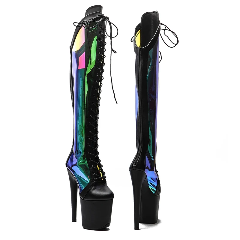 Leecabe 20CM/8inches Matte PU With holography  PU   Upper Fashion trend  shoes High Heel platform Boots  Pole Dance boots