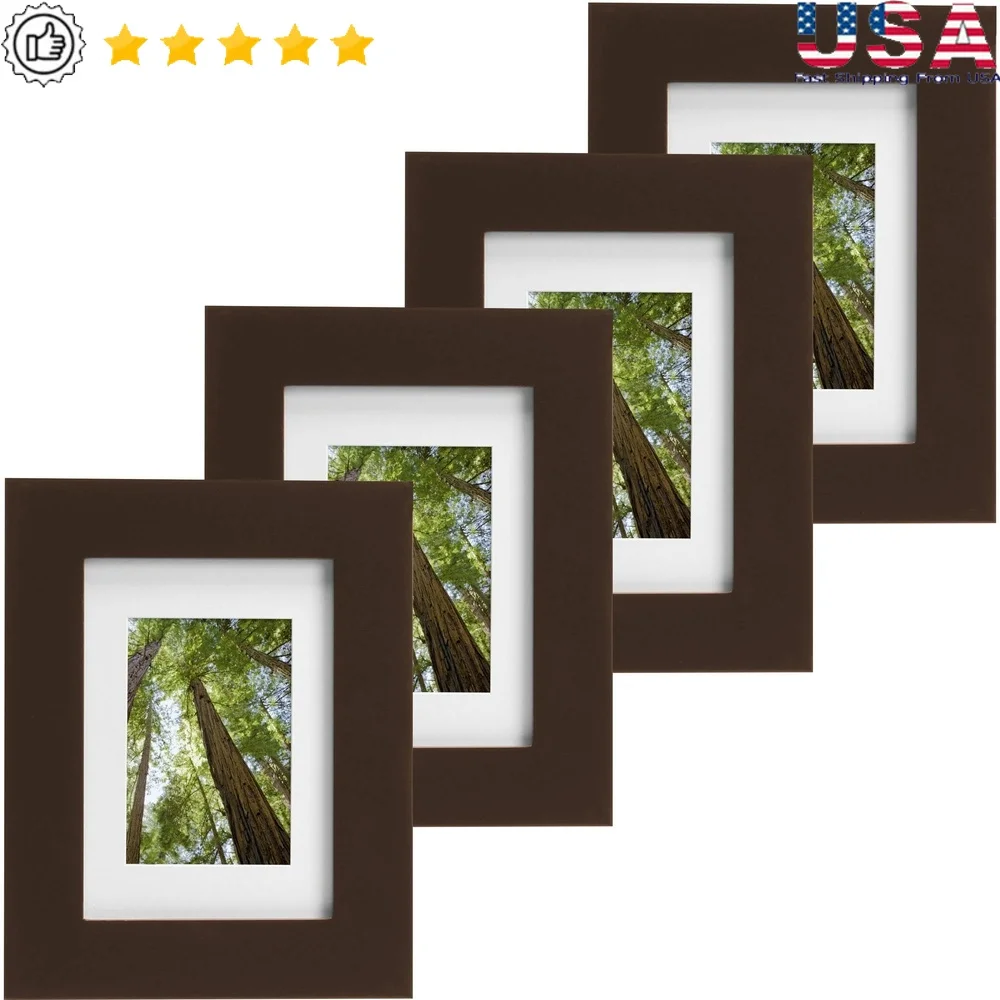 

Set of 4 Mahogany Picture Frames 5x7 or 3.5x5 Tabletop Display with Glass Solid Wood Vertical Horizontal Hanger Easel