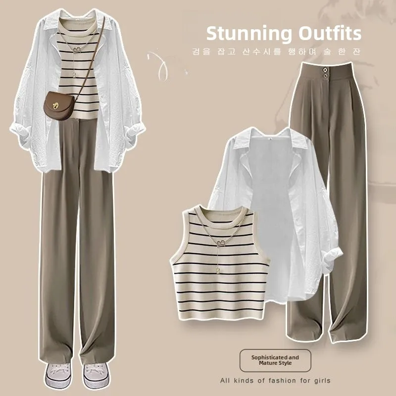 

Korean Style Lazy Shirt Vest Straight Leg Suit Pants Set Women's Fashion Ensemble Spring 2024 New Arrival IYGJ X00020IMWH
