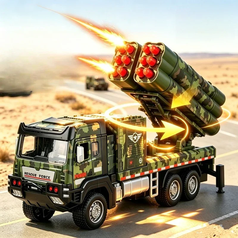Alloy military missile launches 12 rounds with one click Model toy new car Alloy diacast cast car model rebound toy